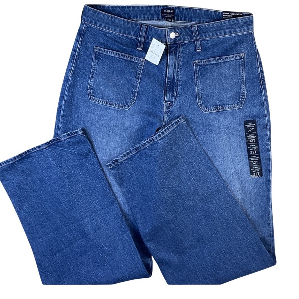 J Crew Womens 32T Curvy High Rise Wide Leg Full Length Stretch Denim Jeans NWT